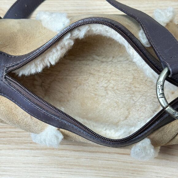 Y2k UGG Suede Shearling Small Purse Shoulder Bag Sheepskin Tan Rockabilly Preppy - Picture 15 of 16